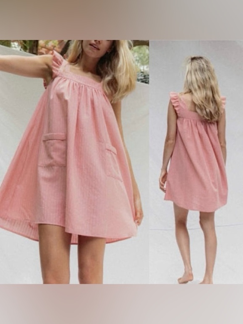 Christy Dawn Bennett Dress Ojai Sunset Pink Ruffle-Strap Pocket Swing X-Large